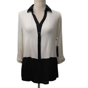 NWT FYLO Two-Tone Black and Cream Button-Down Shirt - Women